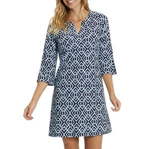 Jude Connally Navy and White Geometric Dress